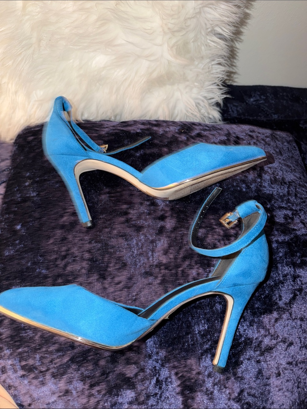 Call it Spring Women's Blue Suede Pointed-Toe Ankle-Strap Heels